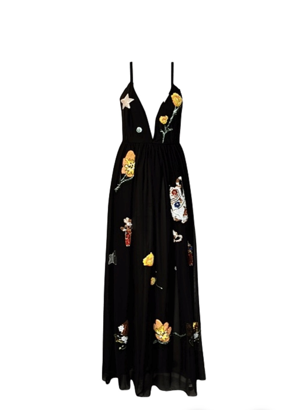 L'ATISTE Black Sequin Wonderland Maxi Dress